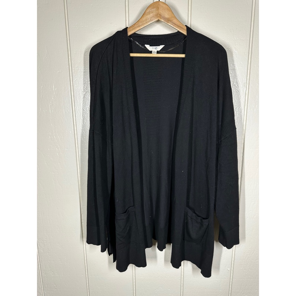 Terra & Sky Cardigan Women 4X Black Open Front Pocket Knit Plus Size Sweater